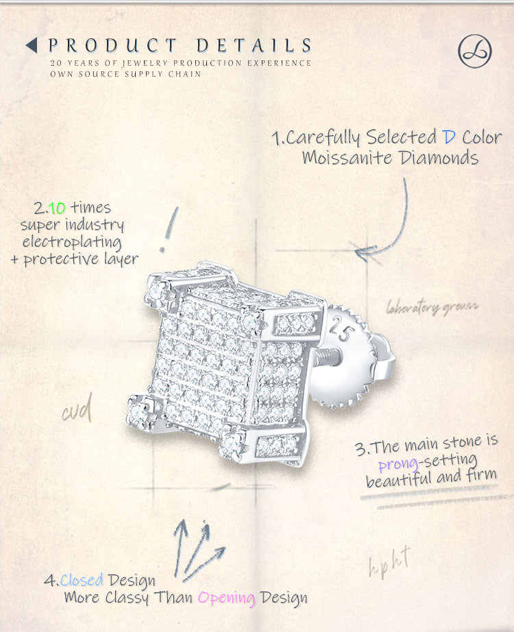 Springlight Moissanite Square Ear Studs
