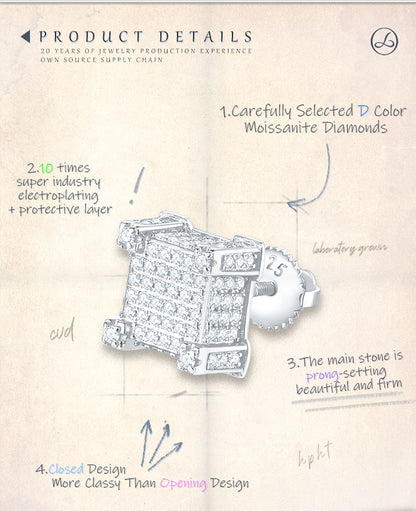 Springlight Moissanite Square Ear Studs